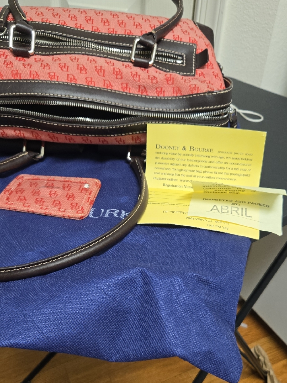 Vintage  Dooney & Bourke Coral Logo Satchel with Brown Trim